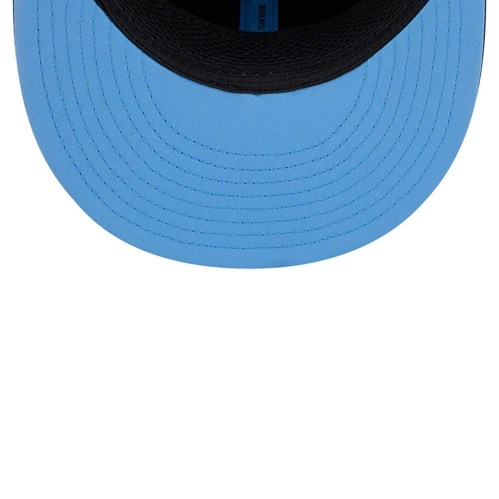 Tennessee Titans NFL Rivalry 2026 Dark Blue New Era 59FIFTY Fitted Cap, inside view showing a contrasting light blue undervisor, black sweatband with New Era branding, and black taping across the interior crown panels.