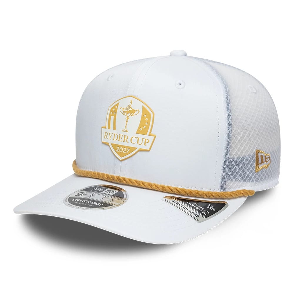Pictured is this Dare To Dream Ryder Cup Europe 2027 9FIFTY Stretch Snap cap in white. 1