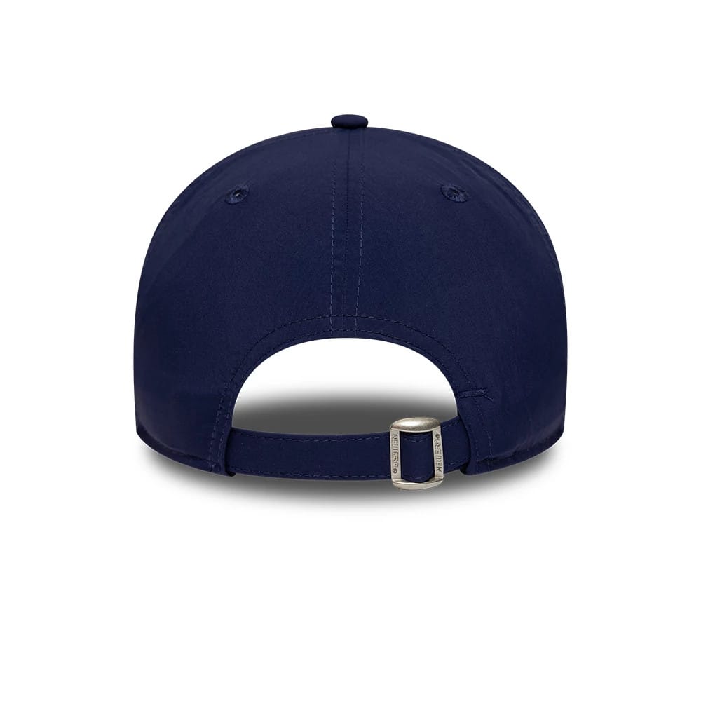 Rockets NBA Hardwood Classic Nylon Dark Blue New Era 9TWENTY Adjustable Cap, rear view showing the adjustable strap with a buckle, a dark blue crown with embroidered eyelets, and a matching top button.