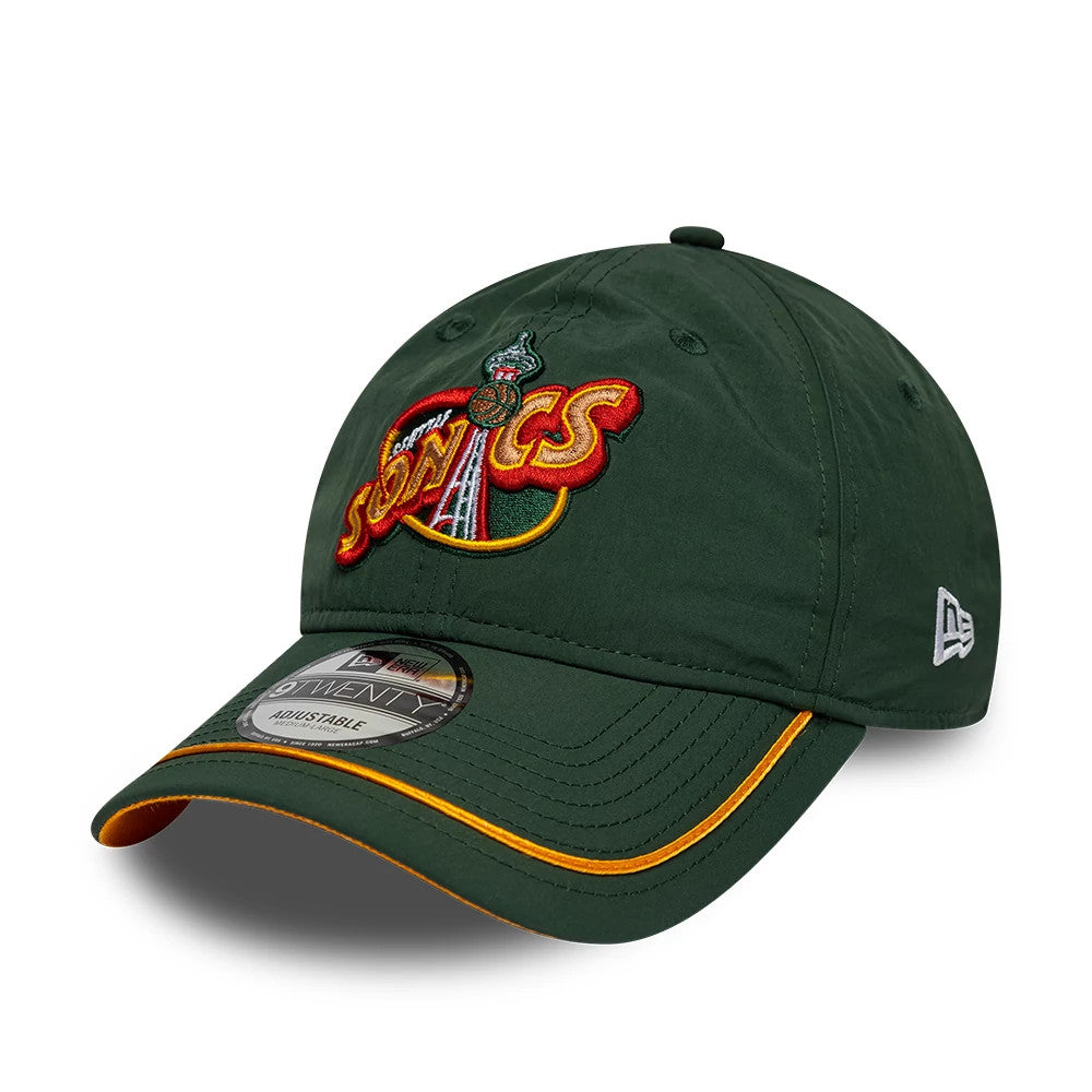 Pictured is this NBA Hardwood Classic Nylon Seattle Supersonics 9TWENTY cap in dark green. 1