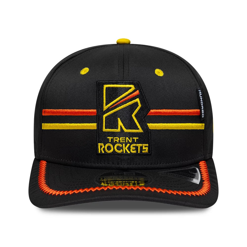 Pictured is this The Hundred 2026 Trent Rockets 9SEVENTY Stretch Snap Adjustable cap in black. 2