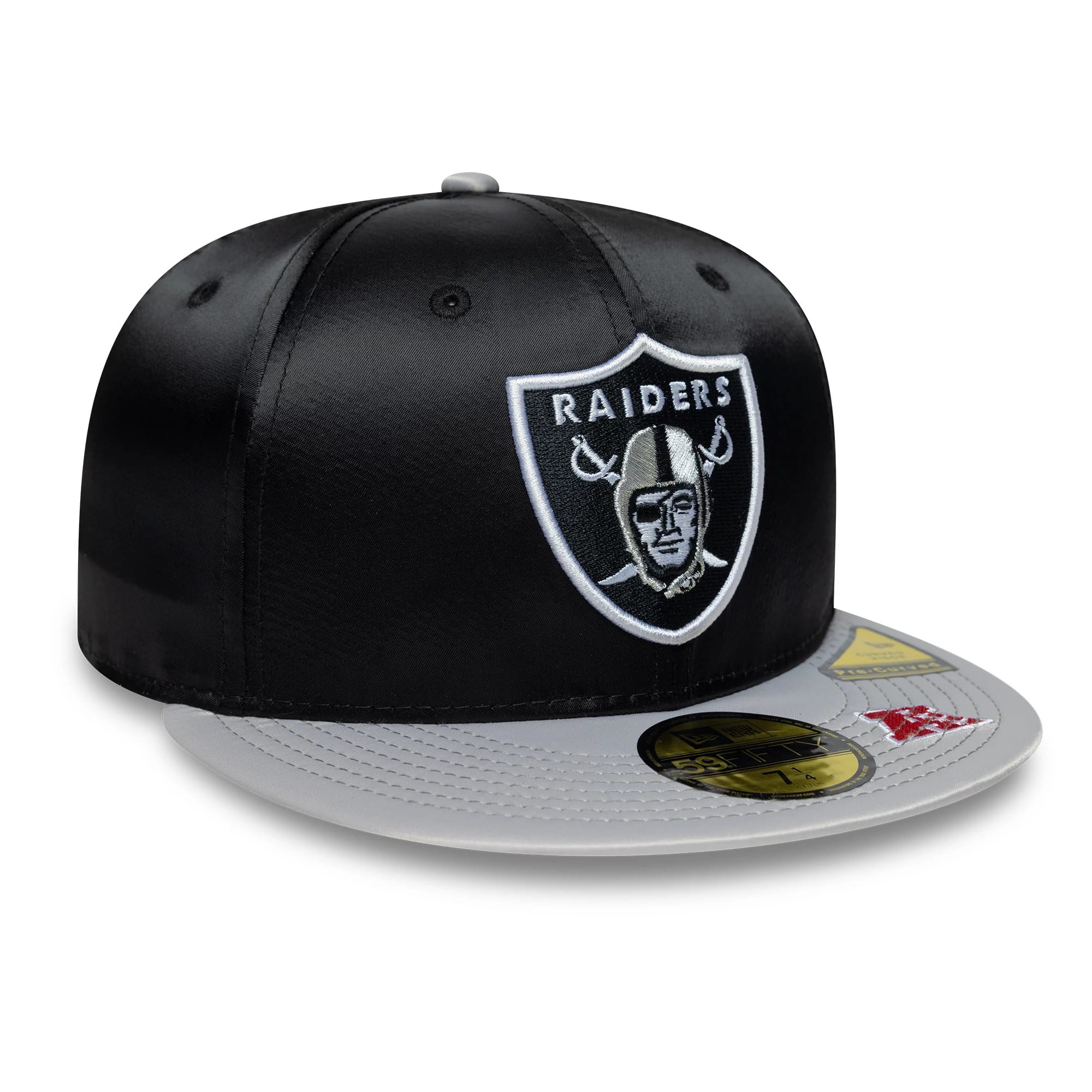 Pictured is this NFL Satin LA Raiders 59FIFTY Fitted cap in black & grey. 4