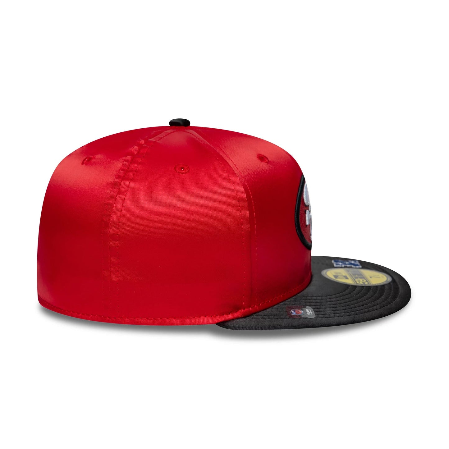Pictured is this NFL Satin San Francisco 49ers 59FIFTY Fitted cap in red & black. 7