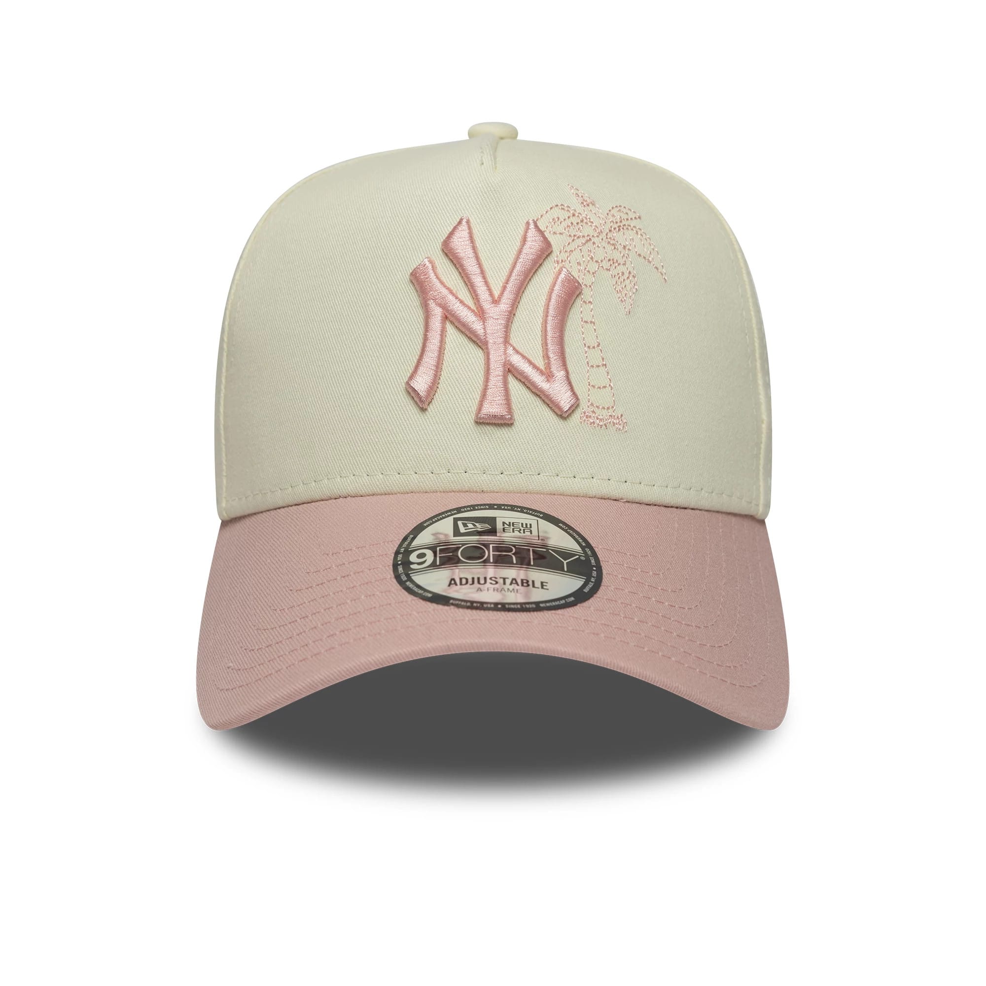 Pictured is this MLB Palm New York Yankees 9FORTY A-Frame cap in white & pink. 2