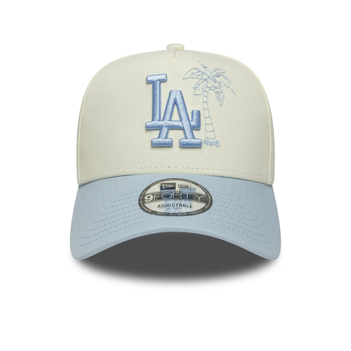 Pictured is this MLB Palm LA Dodgers 9FORTY A-Frame cap in white & blue. 2