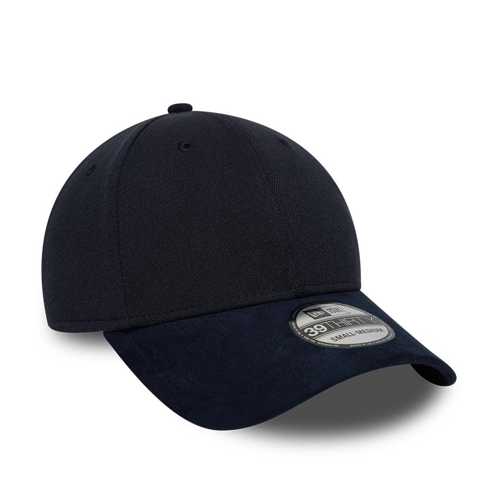 Pictured is this New Era Suede Visor 39THIRTY Stretch Fit cap in navy. 3