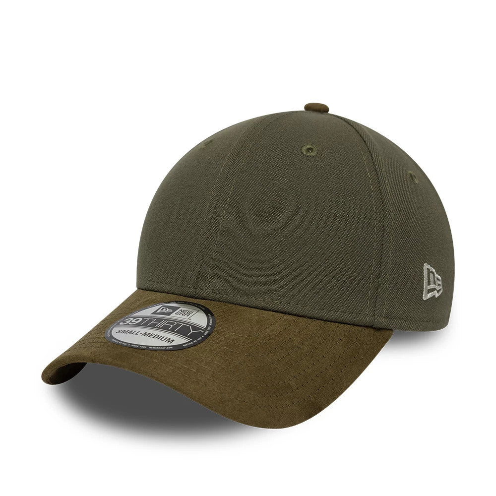 Pictured is this New Era Suede Visor 39THIRTY Stretch Fit cap in green. 1