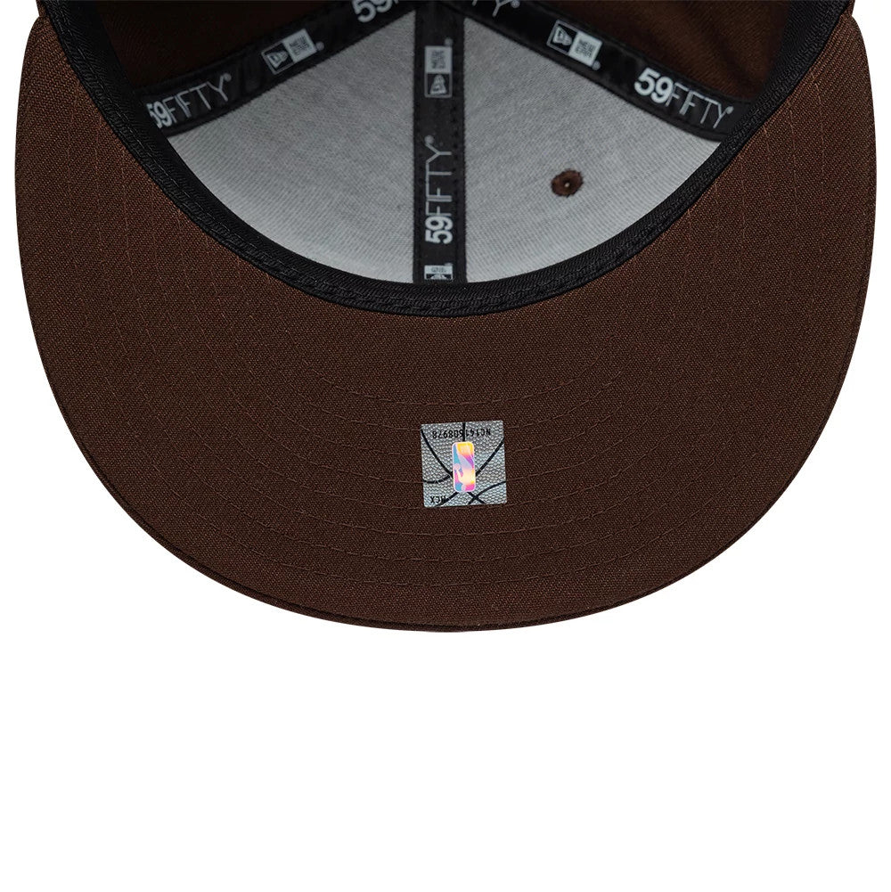 Pictured is this NBA Floral Chicago Bulls 59FIFTY Fitted cap in brown. 7