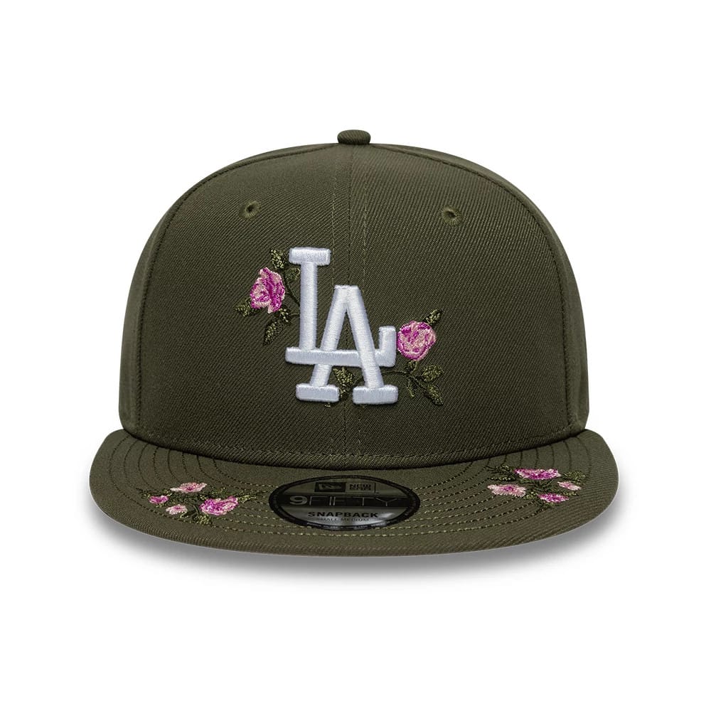 Pictured is this MLB Floral LA Dodgers 9FIFTY Snapback cap in green. 3