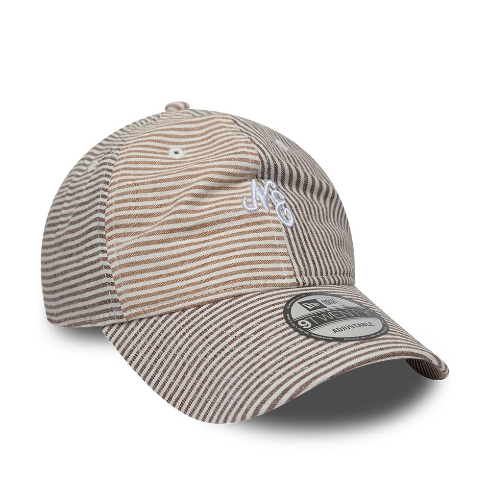 Pictured is this New Era Stripe 9TWENTY cap in beige and brown. 3