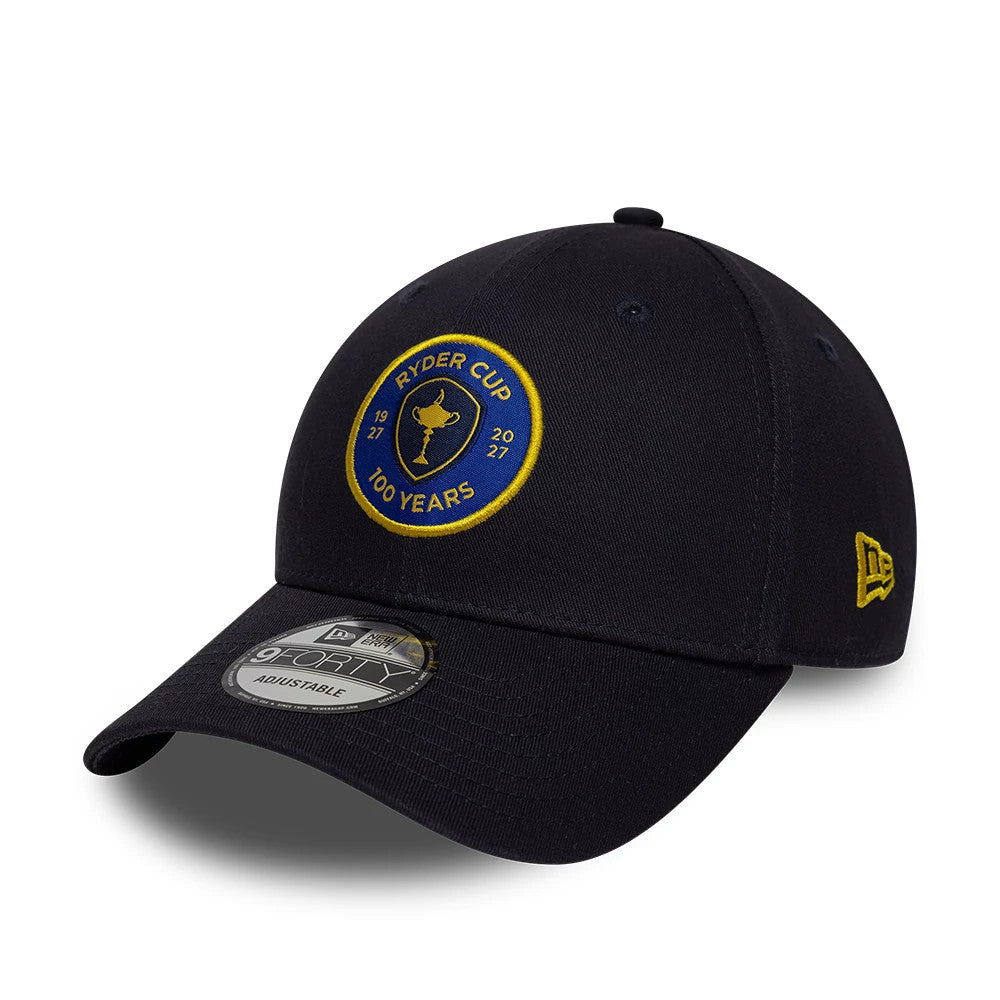 Pictured is this Ryder Cup 2027 100 Years 9FORTY cap in navy. 3