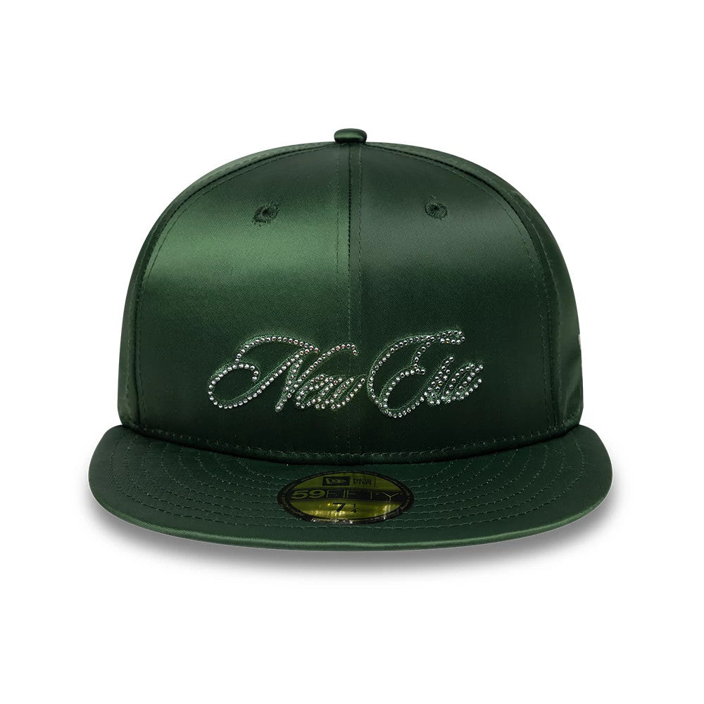 Pictured is this New Era Satin Diamante New Era 59FIFTY Fitted cap in dark green. 2