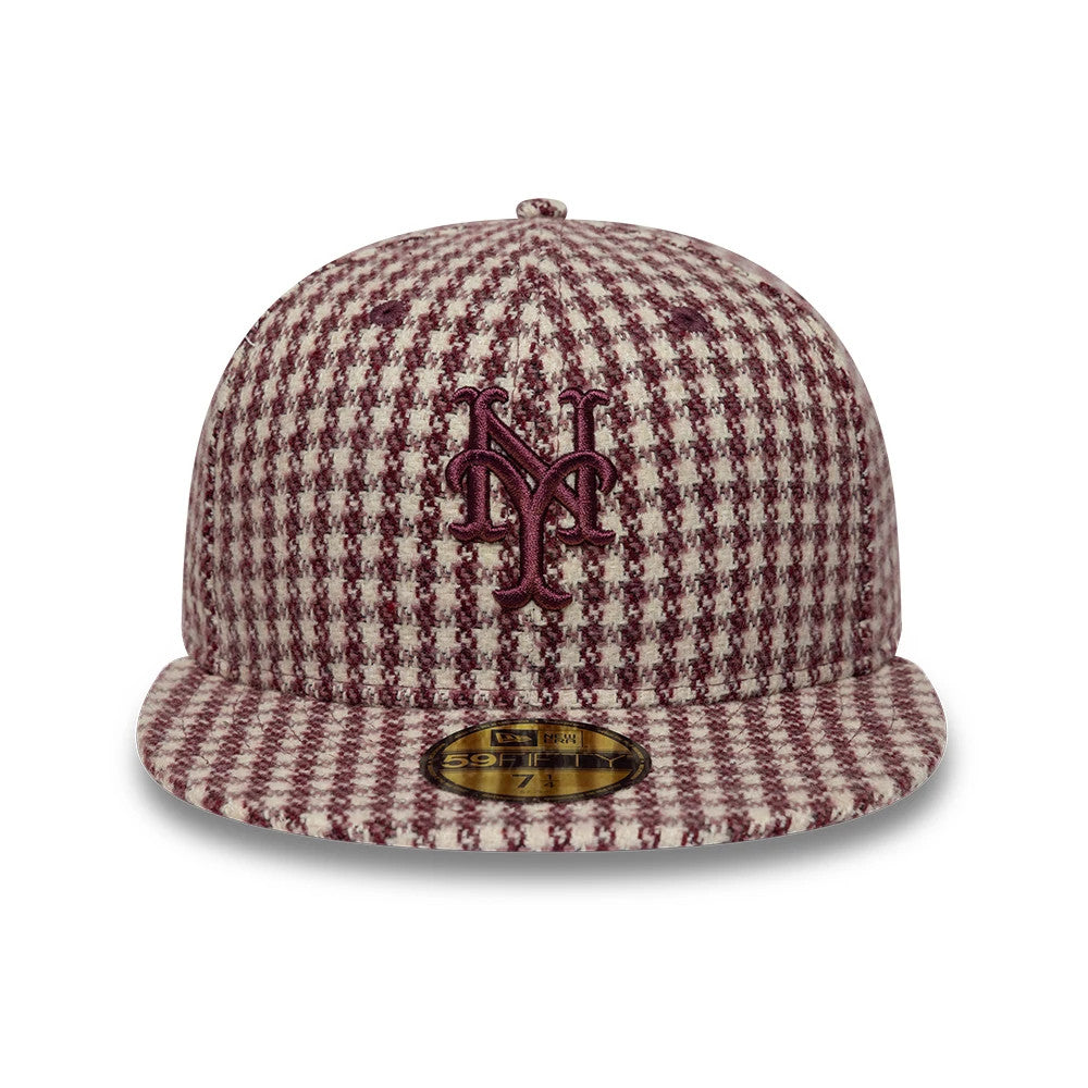 Pictured is this MLB Houndstooth New York Mets 59FIFTY Fitted cap in dark purple. 3