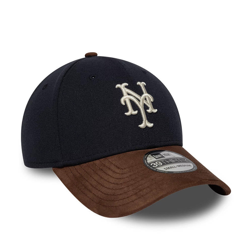Pictured is this MLB Faux Suede New York Mets 39THIRTY Stretch Fit cap in navy & brown. 3