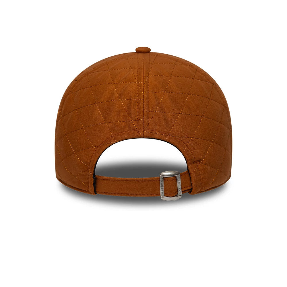 Chicago White Sox MLB Padded Outline Brown New Era 9TWENTY Adjustable Cap, rear view showing quilted on the brown fabric, the buckle on the adjustable strap, and the structured arch opening at the centre back.