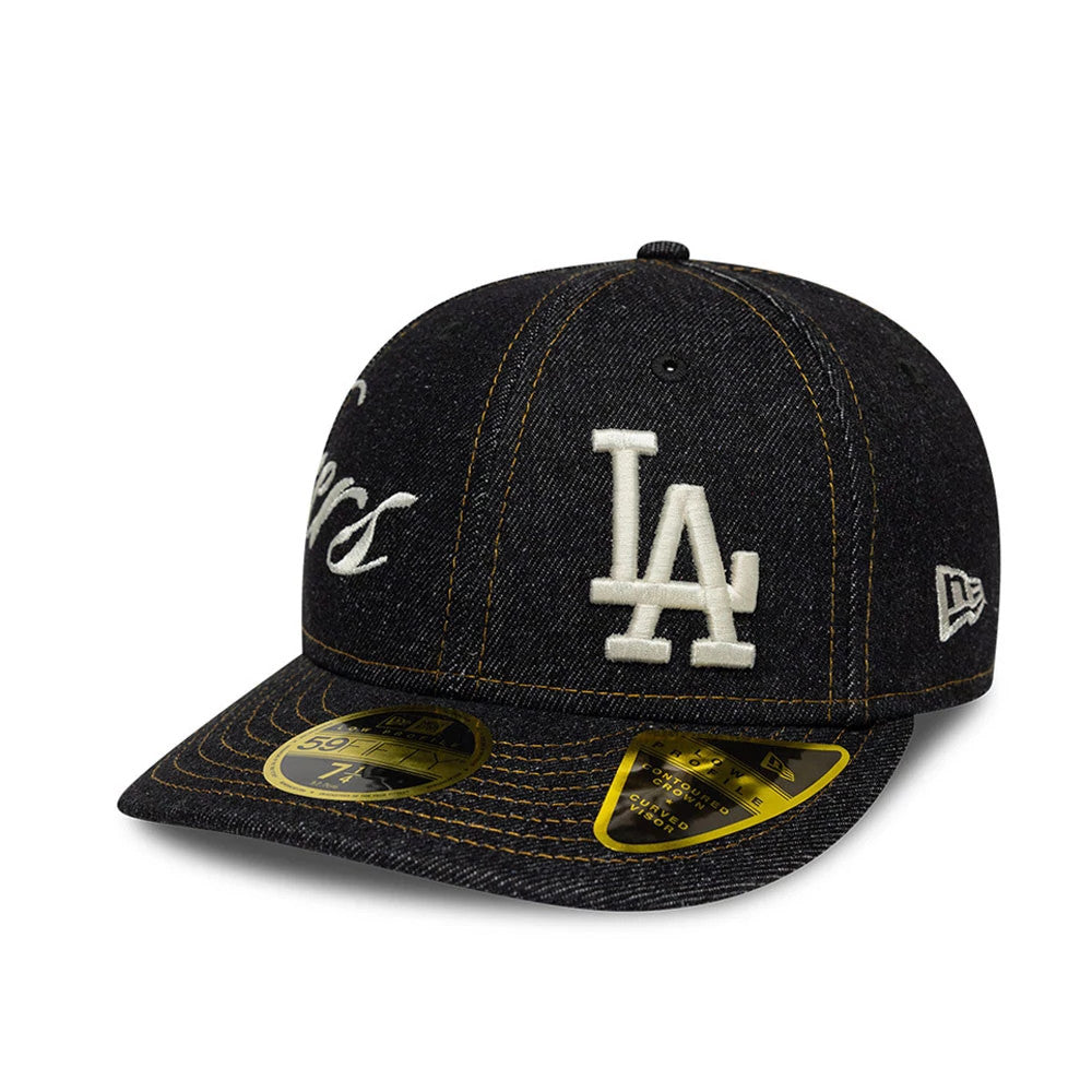 Pictured is this MLB Denim LA Dodgers Low Profile 59FIFTY Fitted cap in black. 1