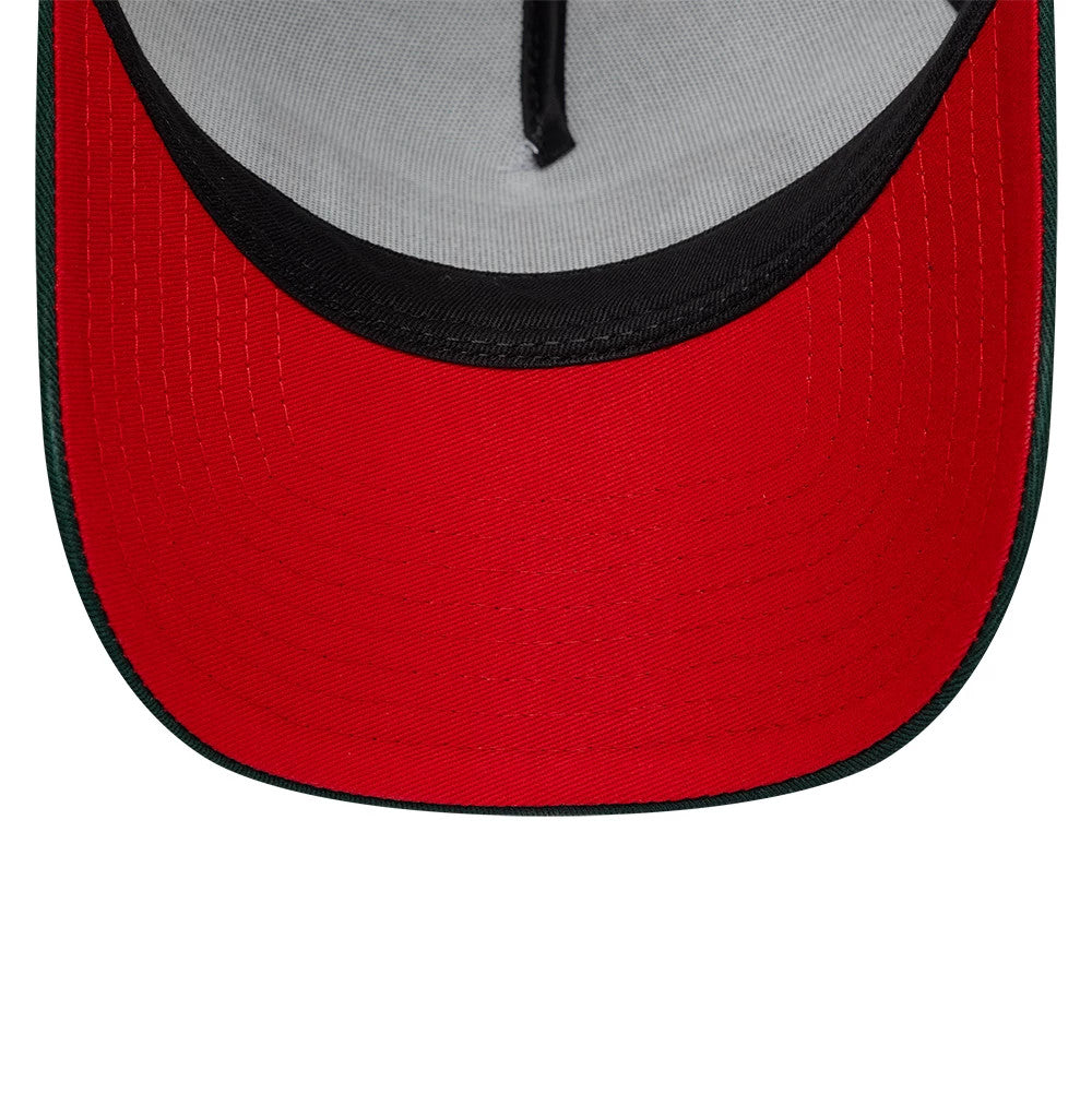 Carlos Sainz Team Fifty5 Mexico White New Era 9FORTY A-Frame Adjustable Cap, inside view showing a red undervisor contrasted with a black edge, accompanied by a black interior sweatband and grey panel lining.