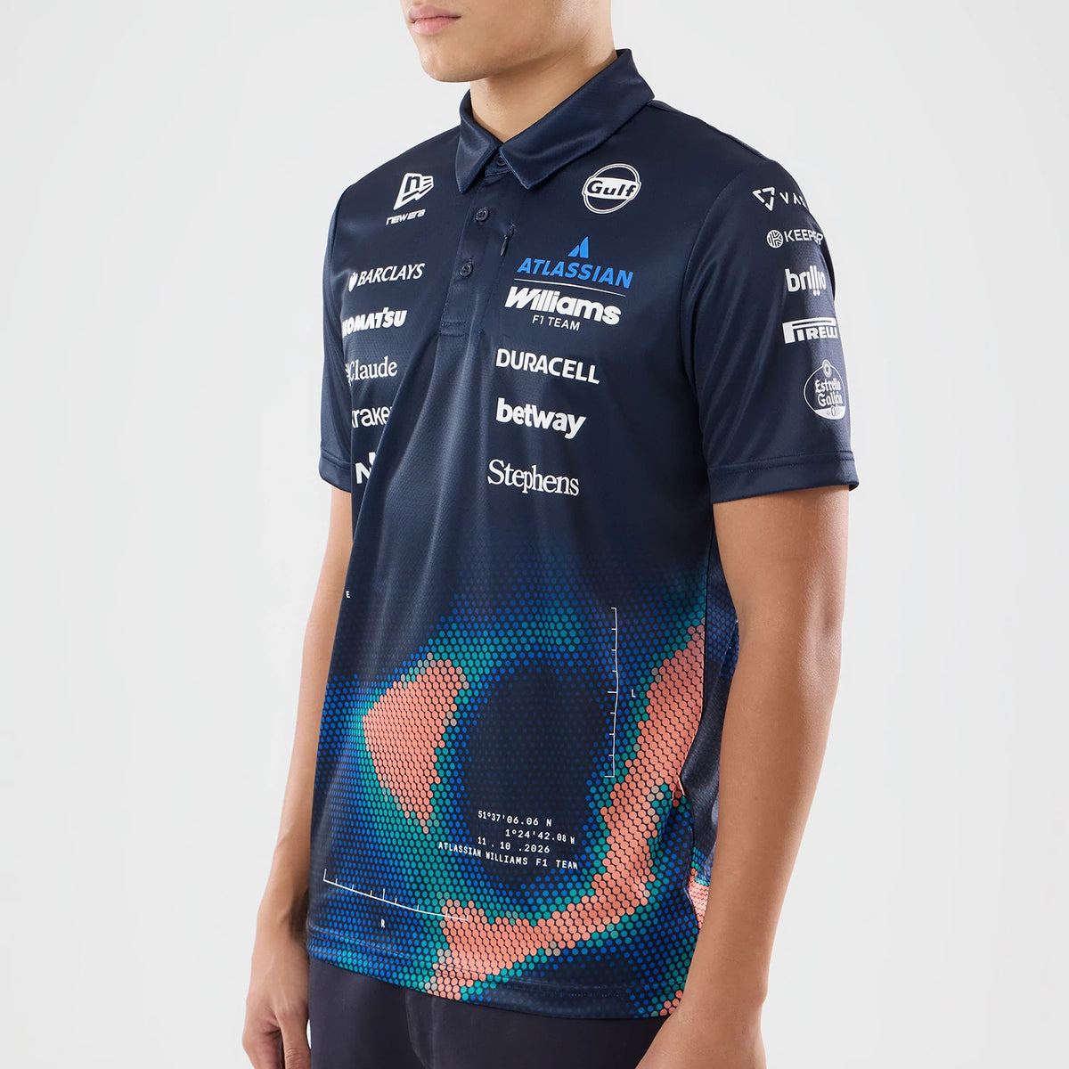 The model is wearing this Singapore Williams Tech Polo T-Shirt in navy. 7