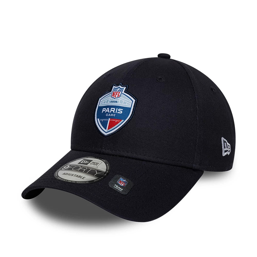 Pictured is this NFL International Games 2026 Paris 9FORTY cap in navy. 1