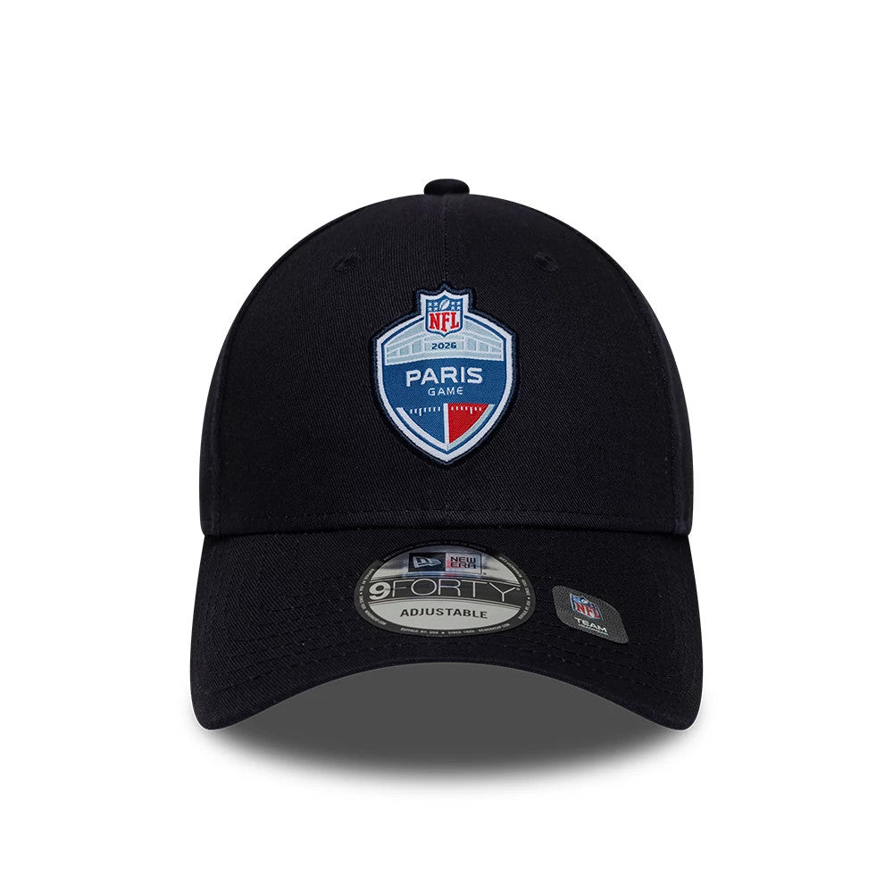 Pictured is this NFL International Games 2026 Paris 9FORTY cap in navy. 2