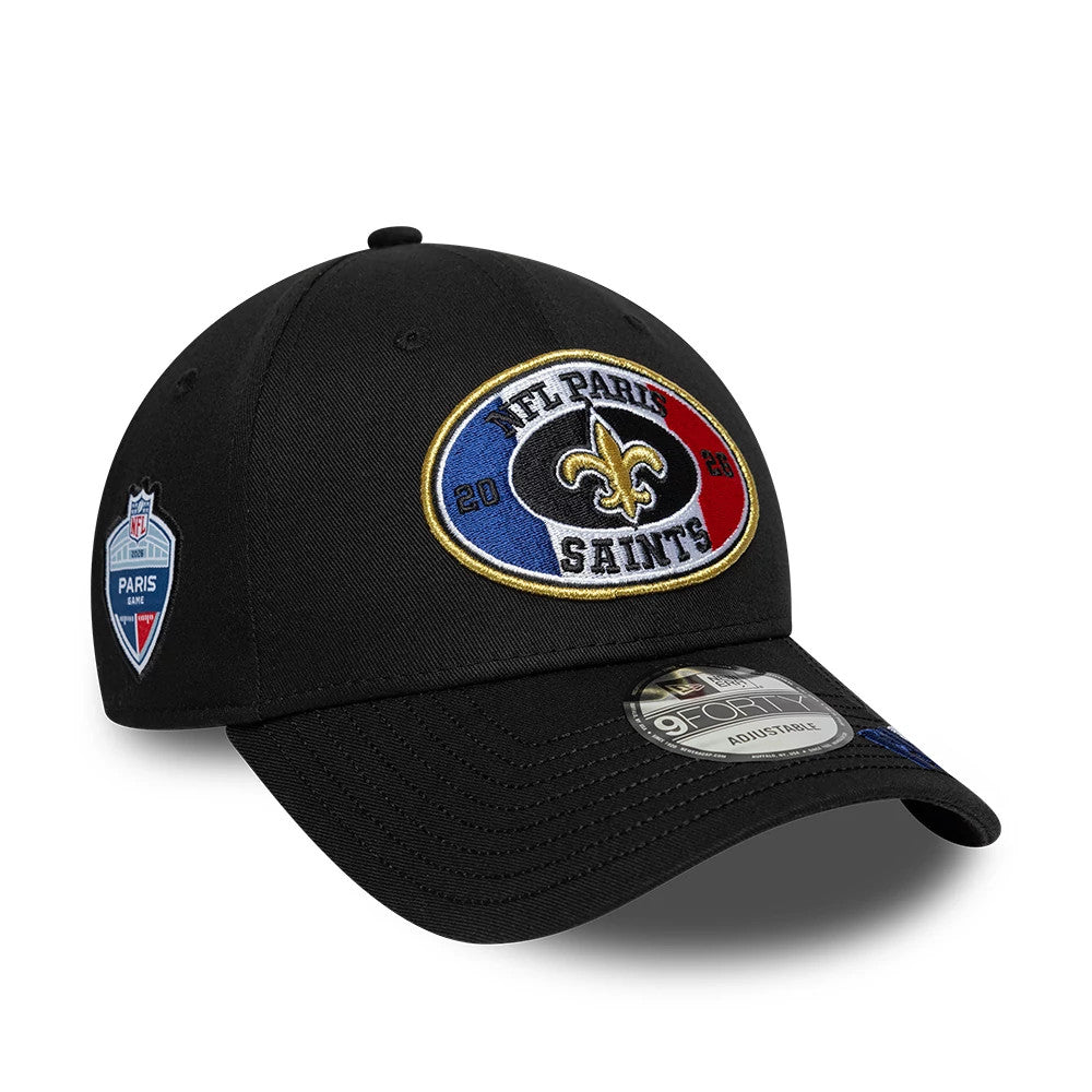 Pictured is this NFL International Games 2026 Paris New Orleans Saints 9FORTY cap in black. 1
