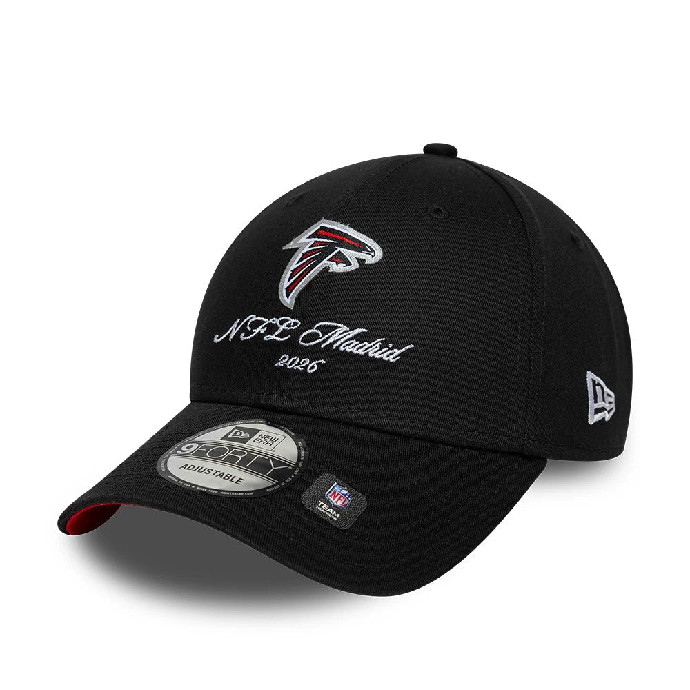 Pictured is this NFL International Games 2026 Madrid Atlanta Falcons 9FORTY cap in black. 4