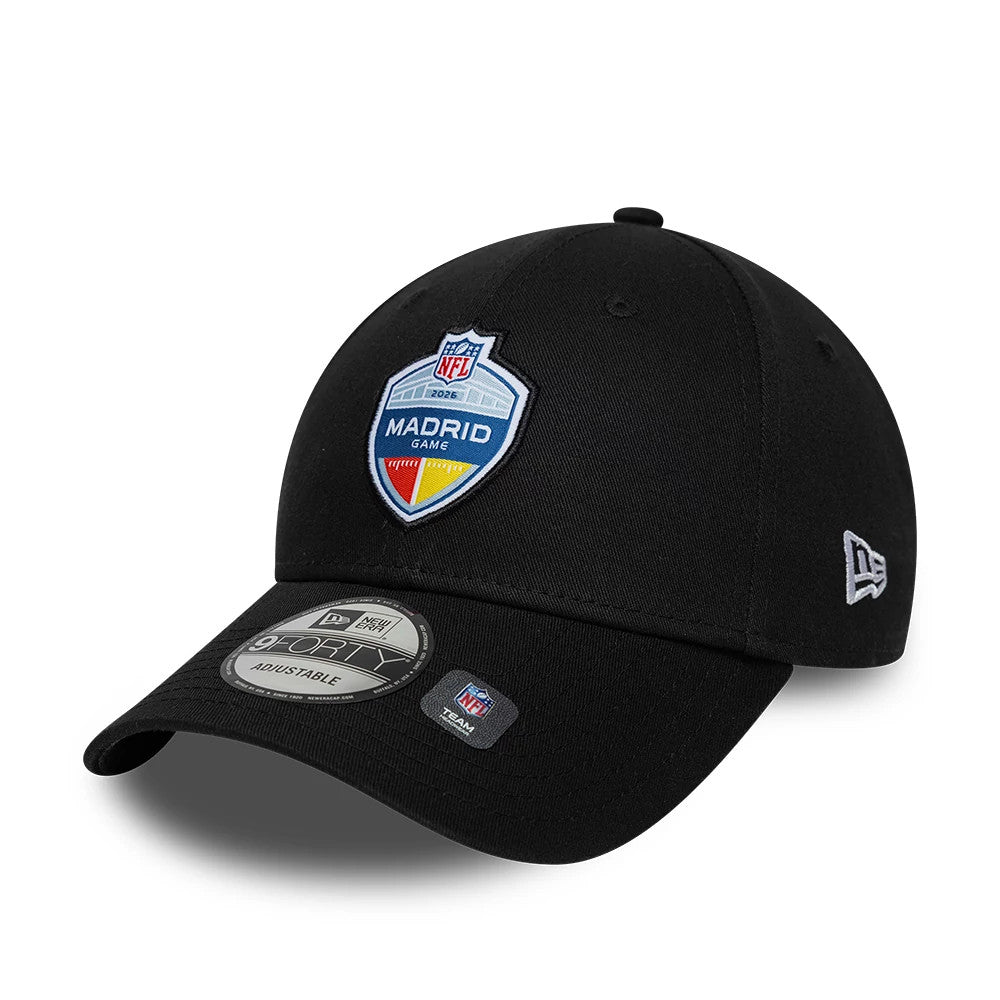 Pictured is this NFL International Games 2026 Madrid 9FORTY cap in black. 1