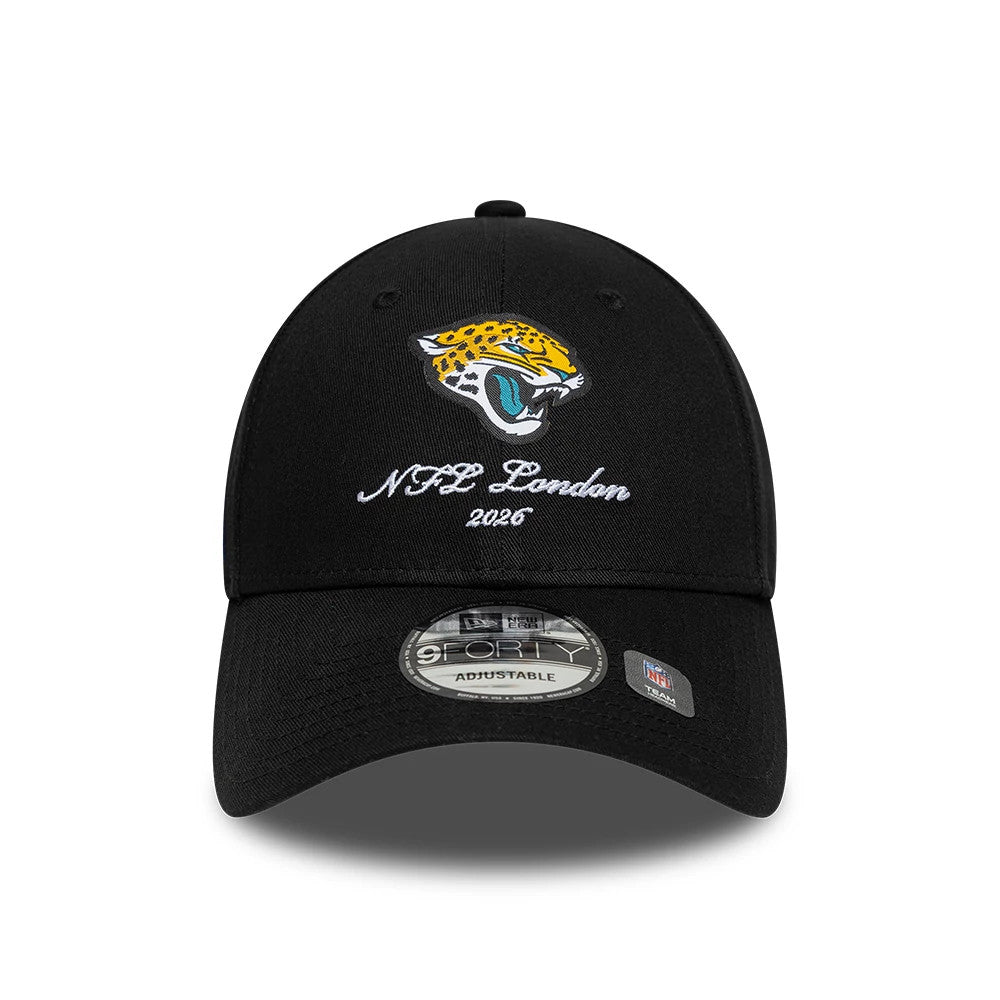 Pictured is this NFL International Games 2026 London Jacksonville Jaguars 9FORTY cap in black. 3