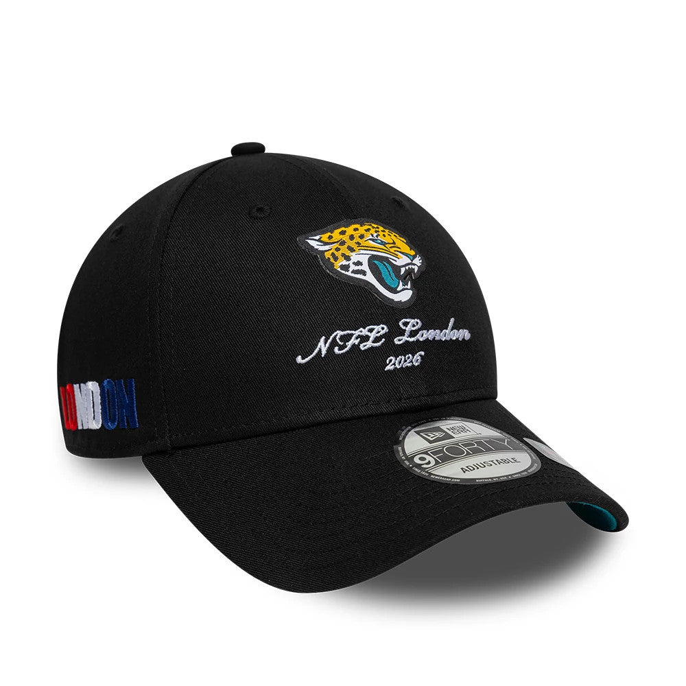Pictured is this NFL International Games 2026 London Jacksonville Jaguars 9FORTY cap in black. 1