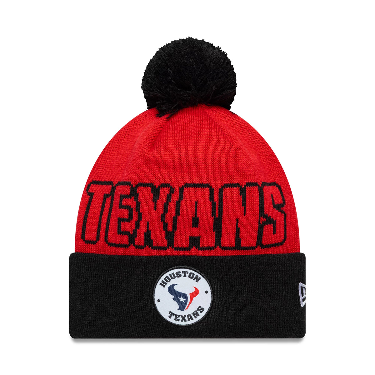 Pictured is this NFL International Games 2026 London Houston Texans Cuff Knit Beanie hat in red. 1