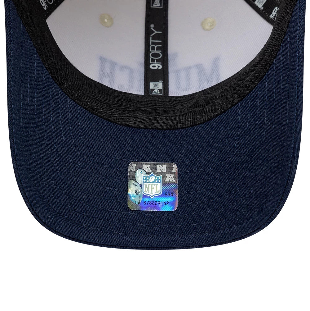 Pictured is this NFL International Games 2026 Munich New England Patriots 9FORTY M-Crown cap in white & dark blue. 7