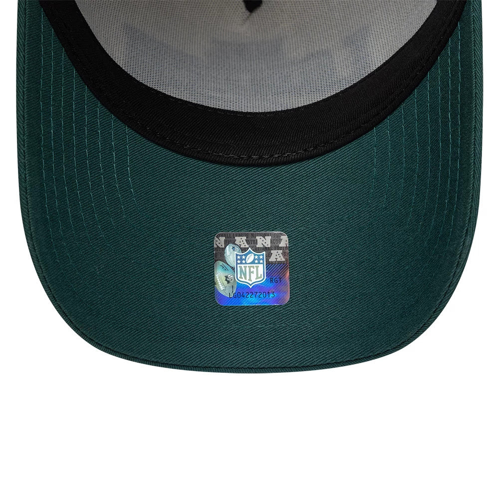 Pictured is this NFL International Games 2026 London Philadelphia Eagles 9FORTY A-Frame Trucker cap in dark green. 7
