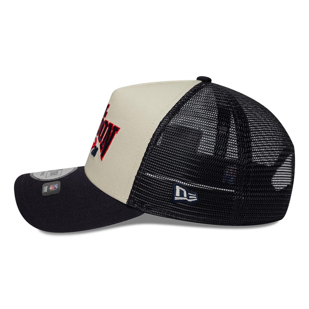 Pictured is this NFL International Games 2026 London Houston Texans 9FORTY A-Frame Trucker cap in navy. 4