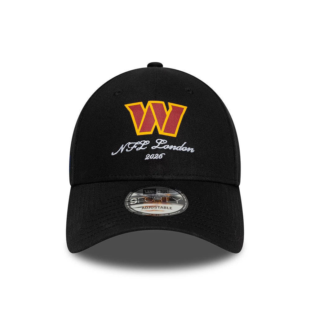 Pictured is this NFL International Games 2026 London Washington Commanders 9FORTY cap in black. 3