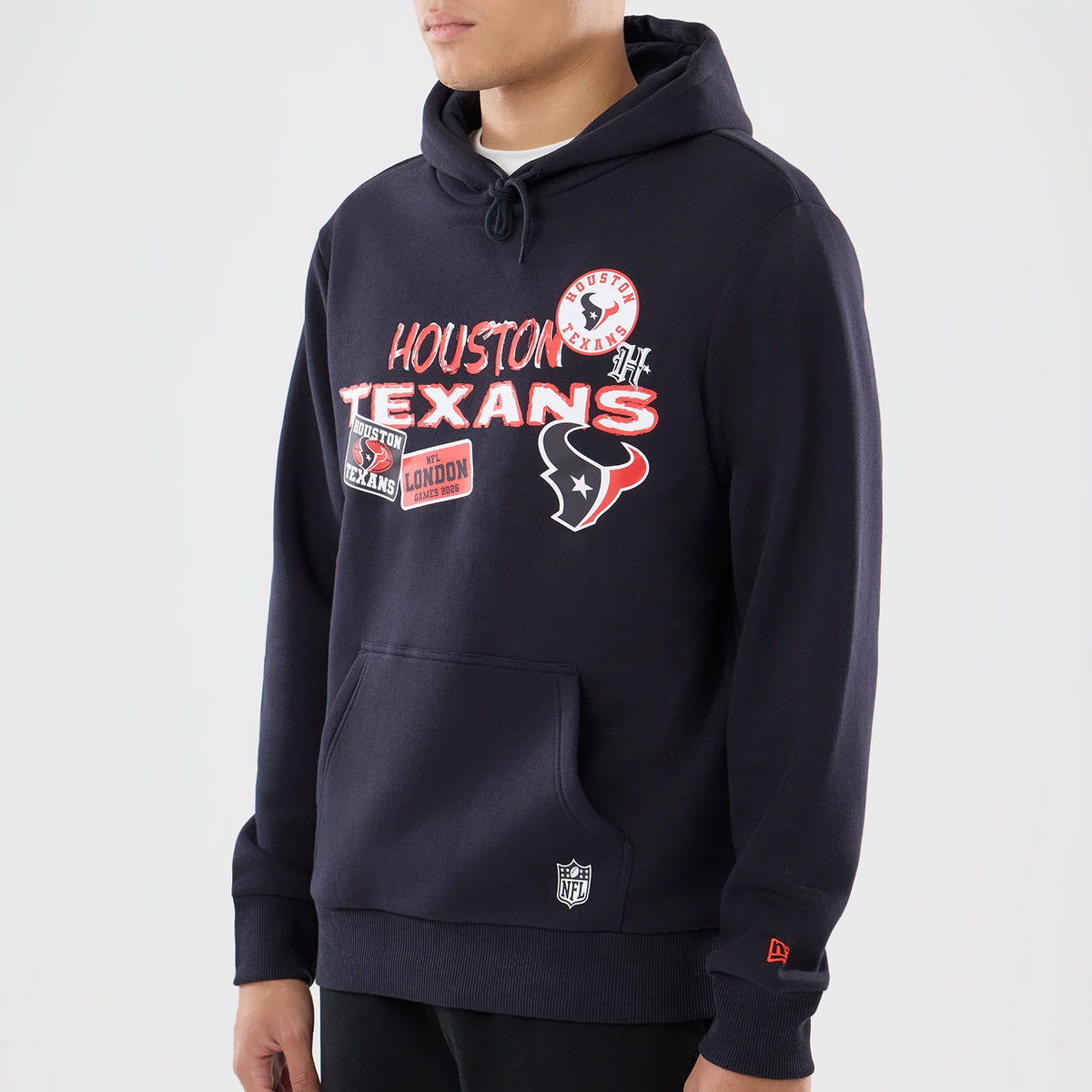 The model is wearing this NFL International Games 2026 Houston Texans Pullover Hoodie in navy. 3