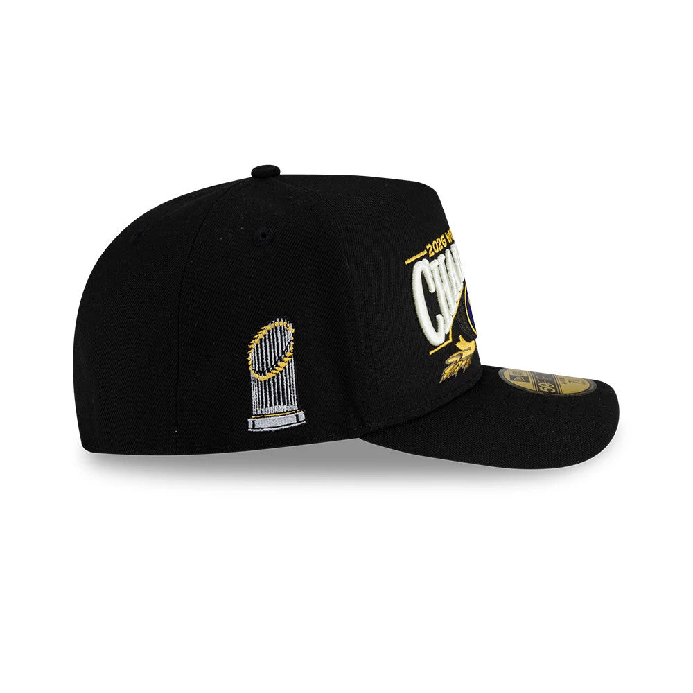 Pictured is this Milwaukee Brewers MLB World Series Champions 2026 Black 59FIFTY A-Frame Fitted adjustable cap. 7