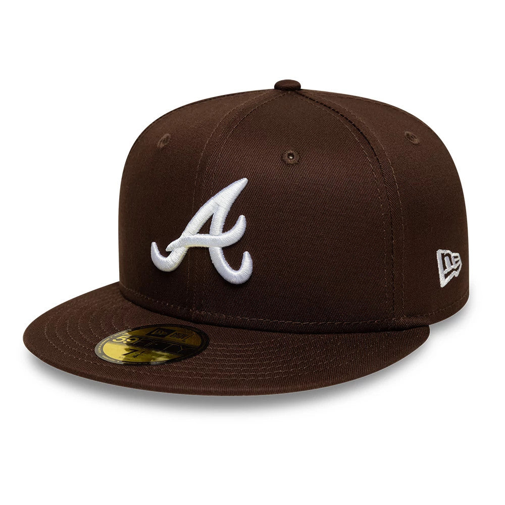 Pictured is this MLB Atlanta Braves 59FIFTY Fitted cap in dark brown. 1