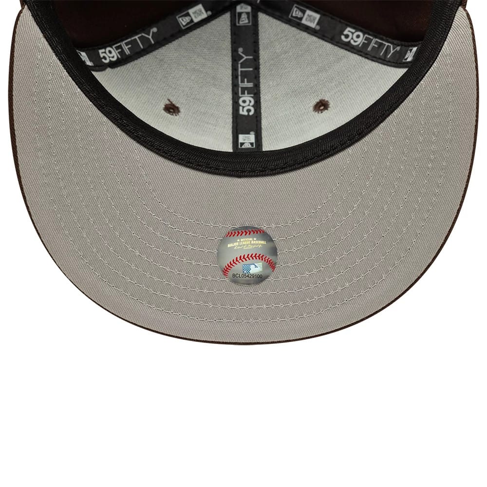 Pictured is this MLB Atlanta Braves 59FIFTY Fitted cap in dark brown. 2