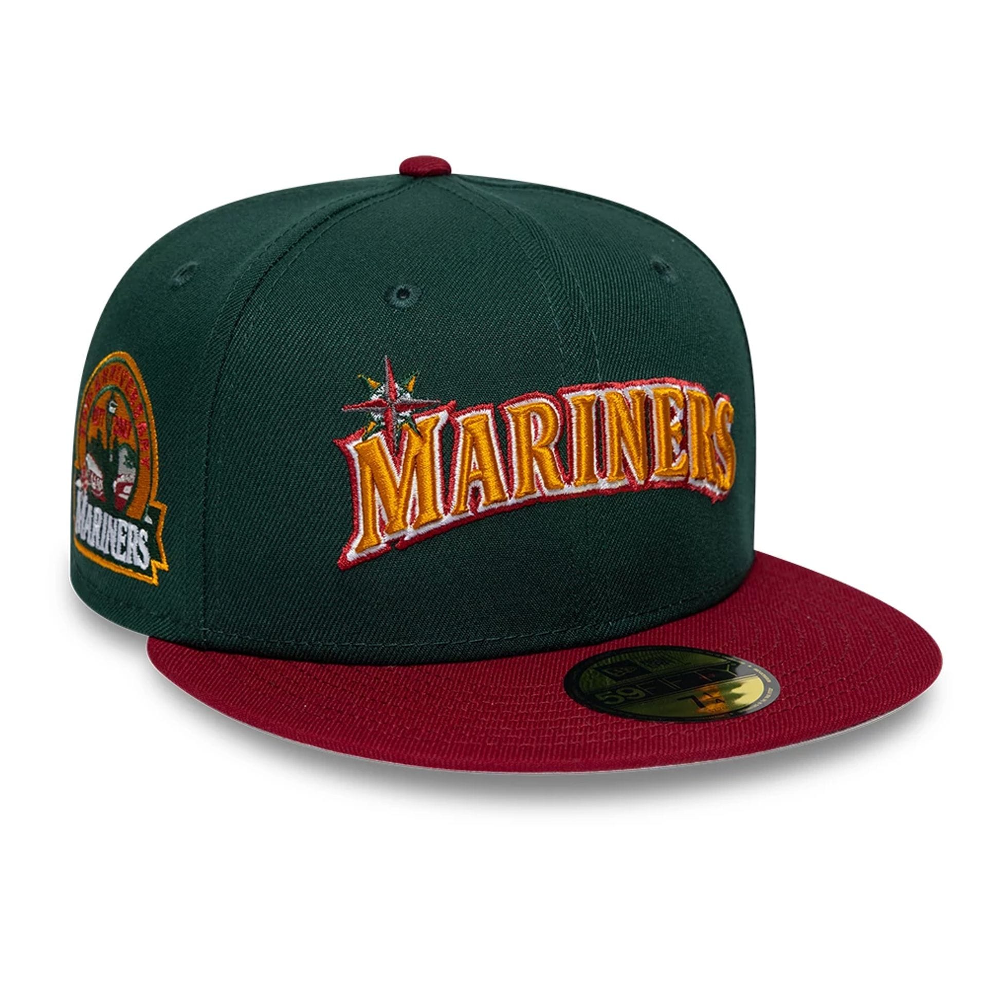Pictured is this MLB Cooperstown Seattle Mariners 59FIFTY Fitted cap in dark green. 1