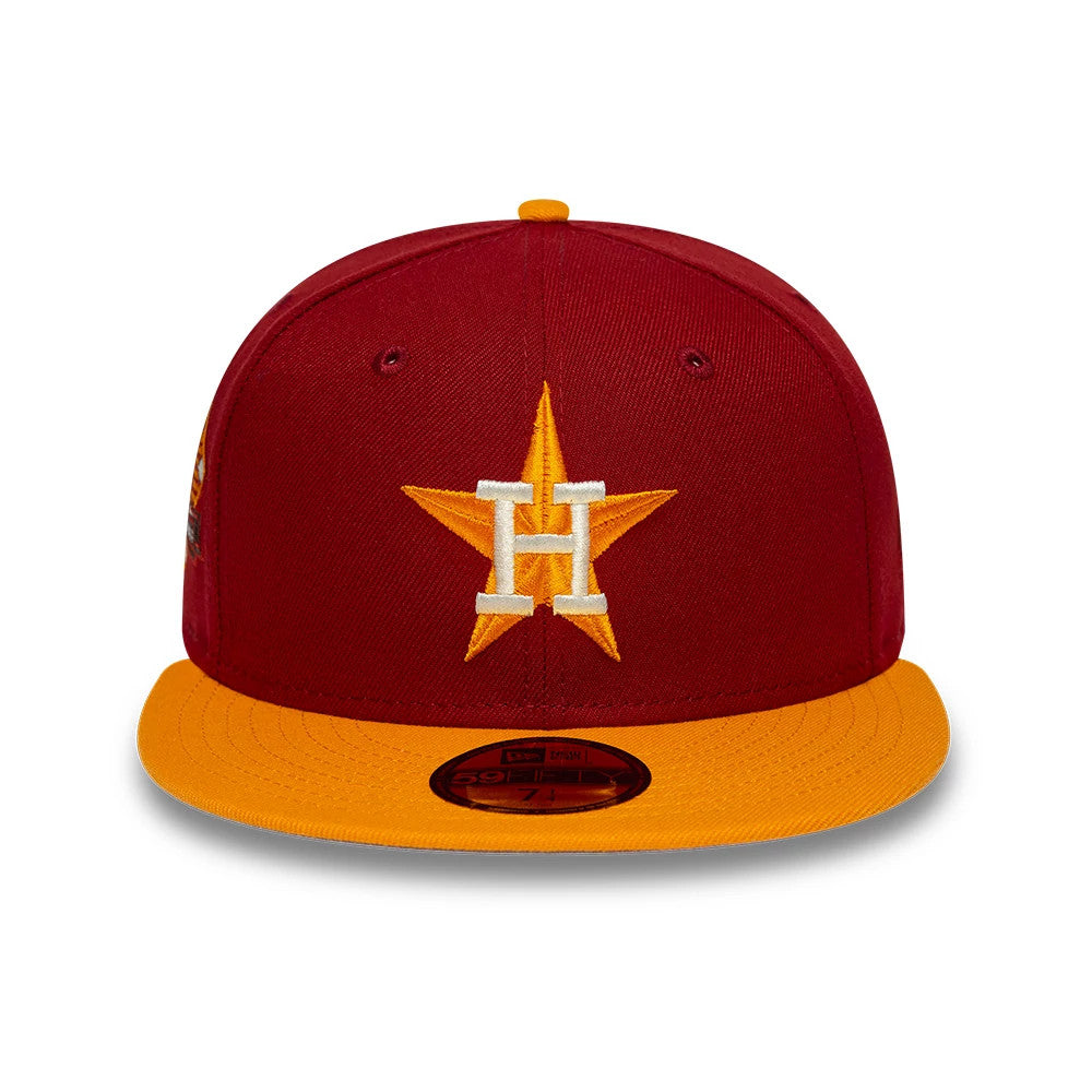 Pictured is this MLB Cooperstown Houston Astros 59FIFTY Fitted cap in dark red. 3