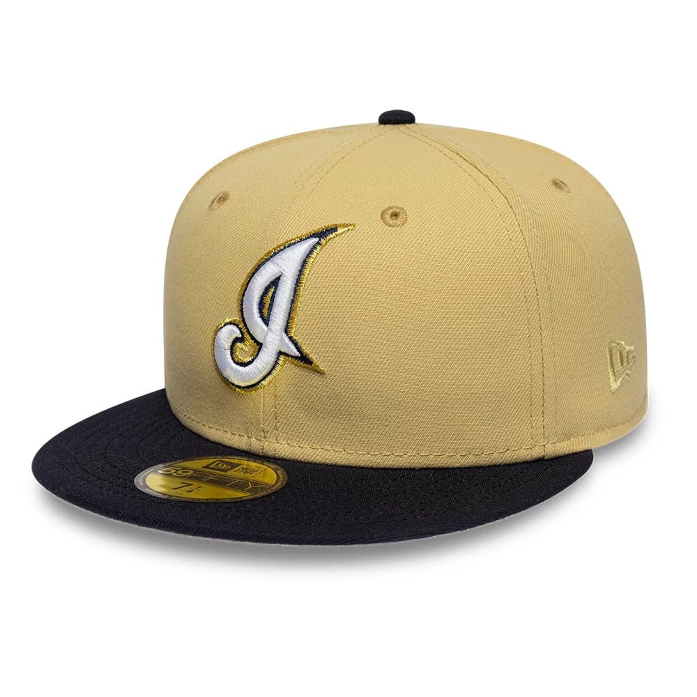 Pictured is this MLB Vegas Gold Cleveland Indians 59FIFTY Fitted cap in gold. 4