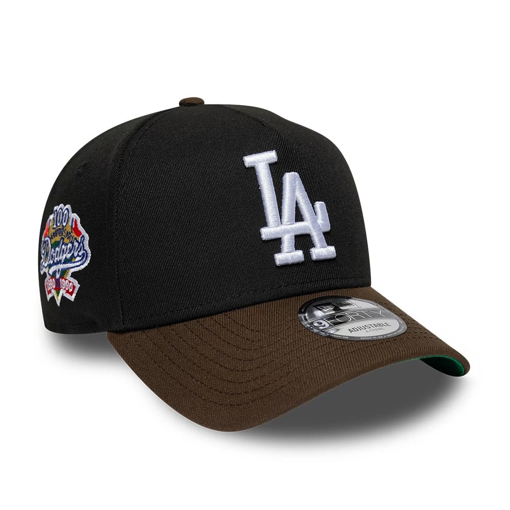 Pictured is this MLB Cooperstown LA Dodgers 9FORTY A-Frame cap in black & brown. 1