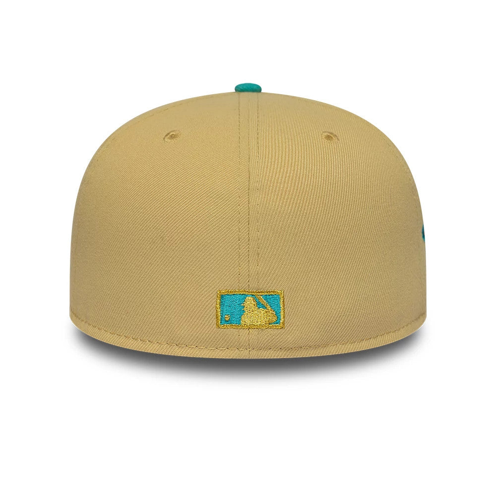 Pictured is this MLB Vegas Gold Florida Marlins 59FIFTY Fitted cap in gold & black. 7