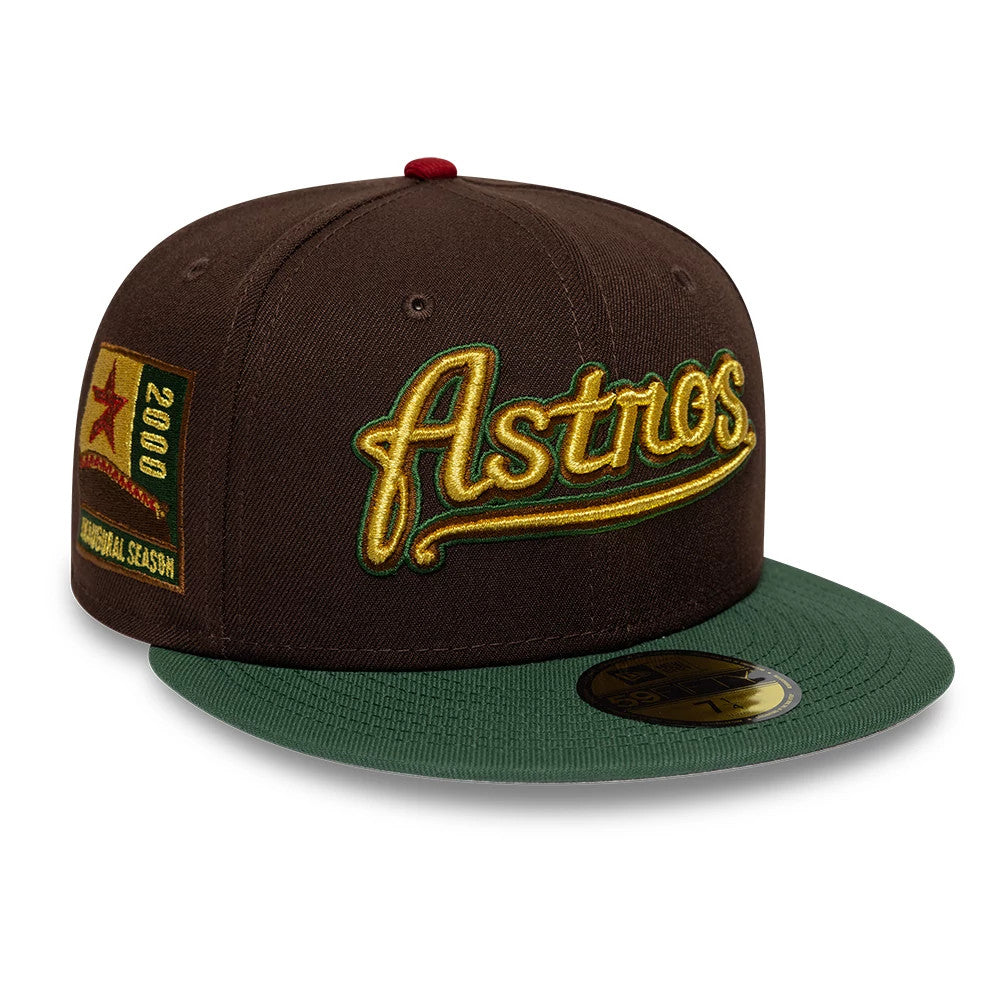 Pictured is this MLB Cooperstown Houston Astros 59FIFTY Fitted cap in dark brown & green. 1