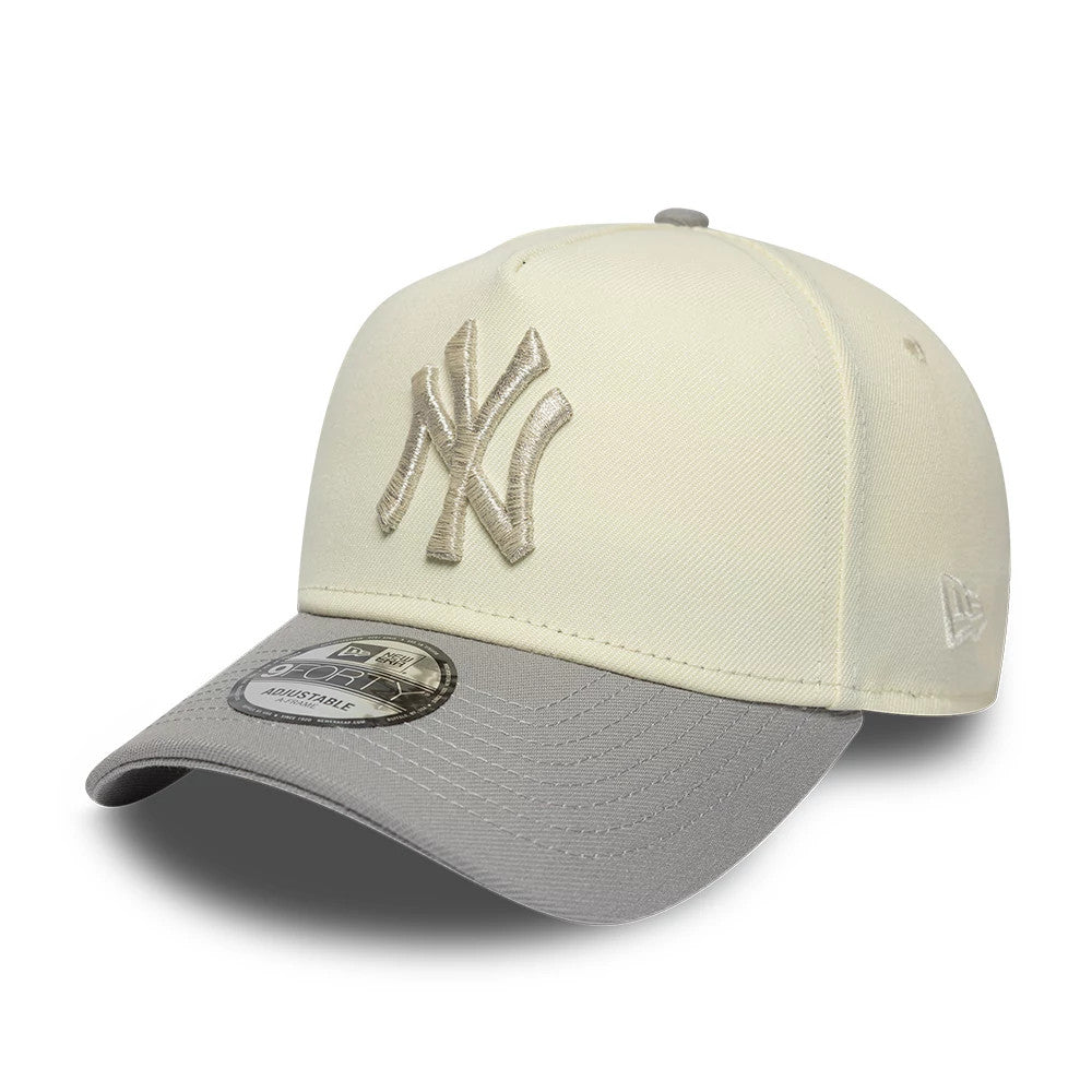 Pictured is this MLB Cooperstown New York Yankees 9FORTY A-Frame cap in white & grey. 3