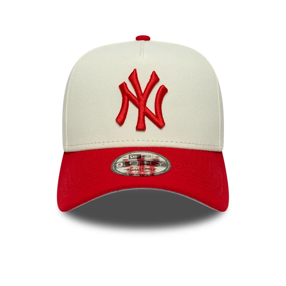 Pictured is this MLB Chrome Scarlet New York Yankees 9FORTY A-Frame Adjustable cap in cream. 3