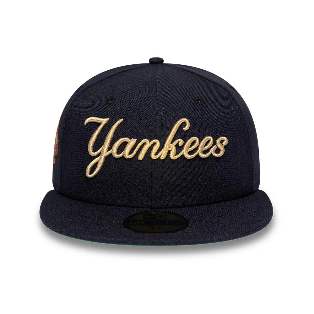 Pictured is this MLB Cooperstown New York Yankees 59FIFTY Fitted cap in navy & gold. 3