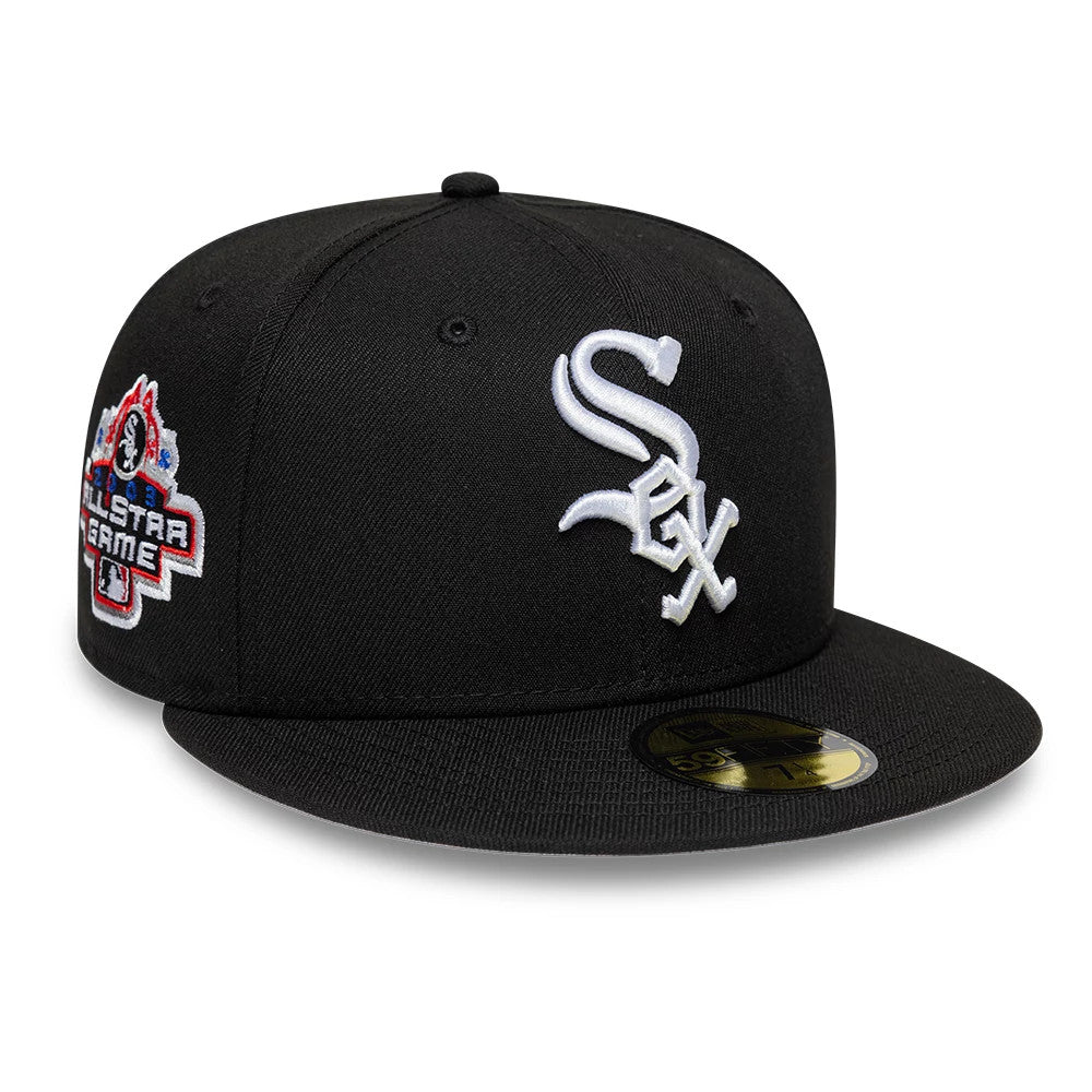 Pictured is this MLB Cooperstown Chicago White Sox 59FIFTY Fitted cap in black. 1