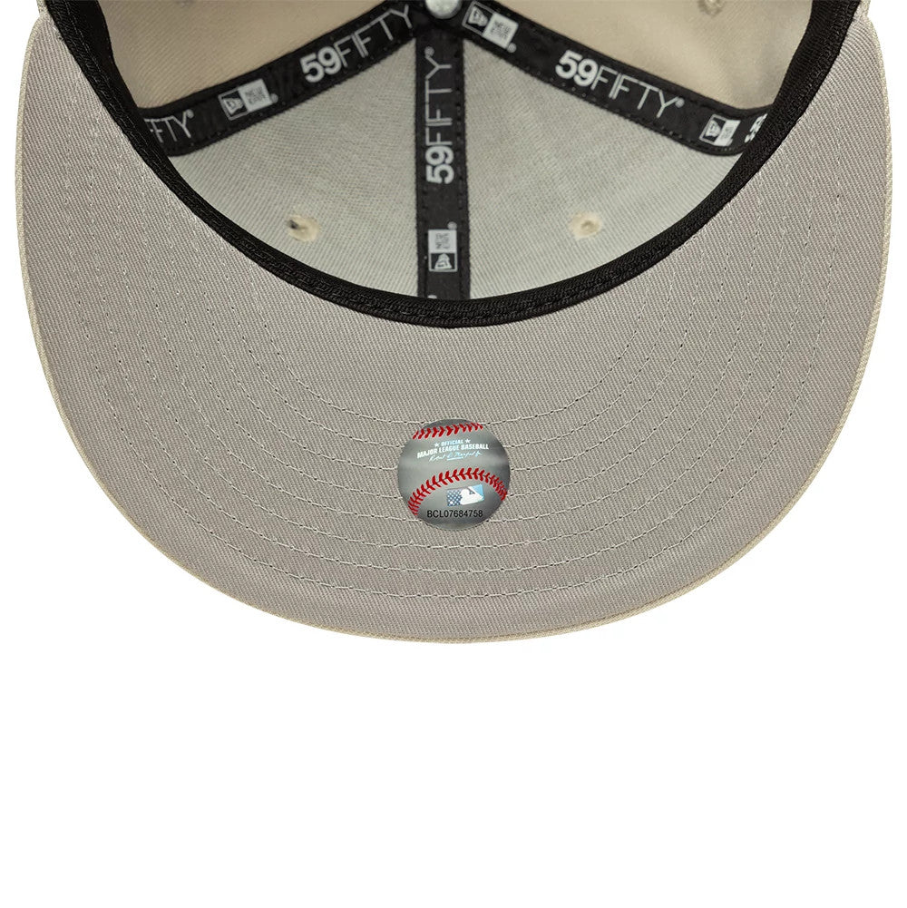 Pictured is this MLB LA Dodgers 59FIFTY Fitted cap in beige. 2