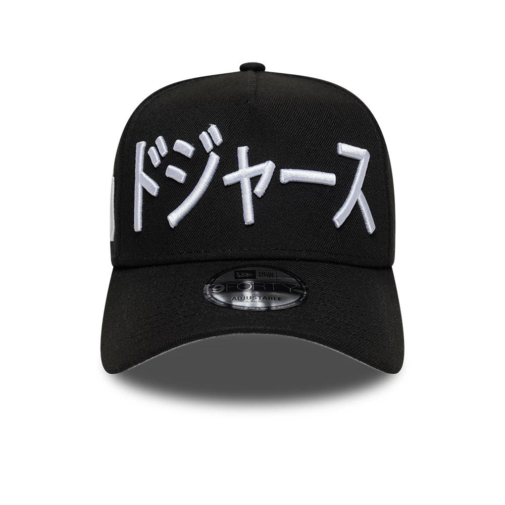 Pictured is this MLB Kanji LA Dodgers 9FORTY A-Frame Adjustable cap in black. 3
